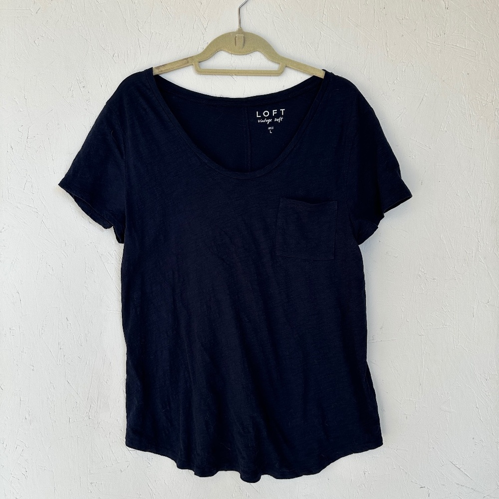 LOFT Navy Blue Cotton Pocket T Large